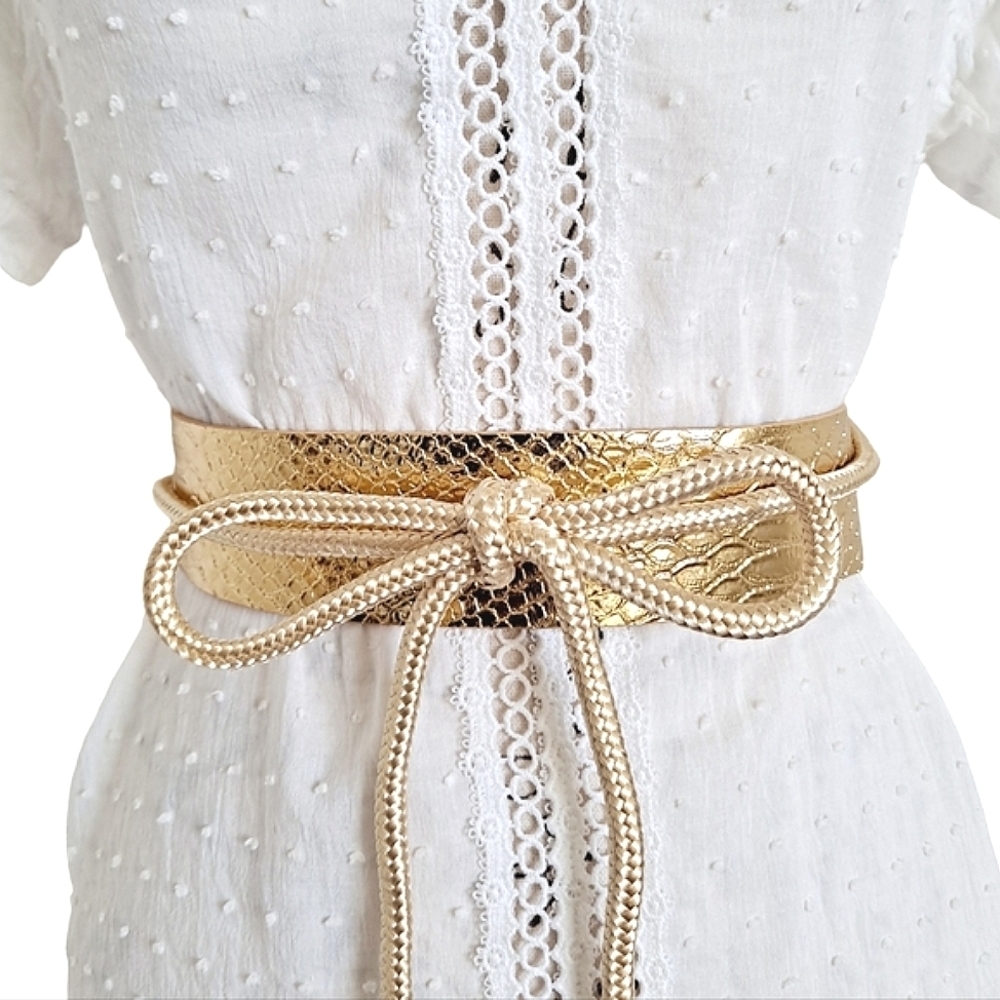 Gold Textured Women's Belt with Bow Accent
